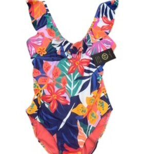 NEW‎ Kathy Ireland V -neck Ruffle One Piece Swimsuit Women’s Size 10 NWT